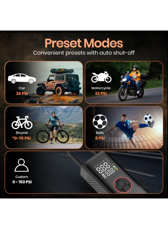 بورترونيكس Portronics Vayu 7.0 Tyre Inflator, Full-Size Digital Display, 4000 mAh Battery, 150 PSI Pressure, Preset Modes, Flashlight with SOS, Pressure Detection, for Cars, Bikes, Bicycles & Balls(Black) - Image 4